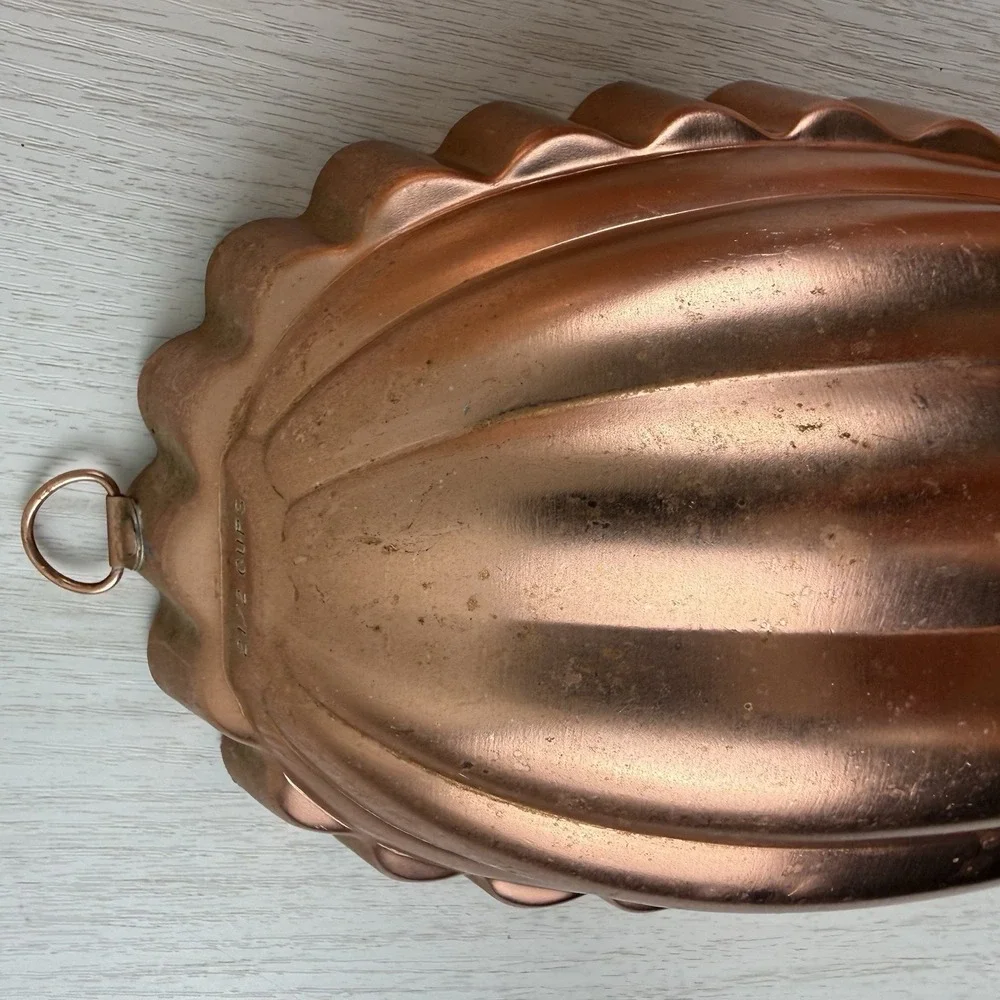 5 Vtg Copper Aluminum Jello Cake Molds Wall Hanging Heart Fish Bunt Oval Melon